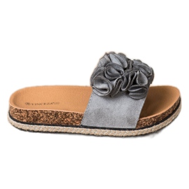 Bequeme Hausschuhe mit Blumen VINCEZA grau