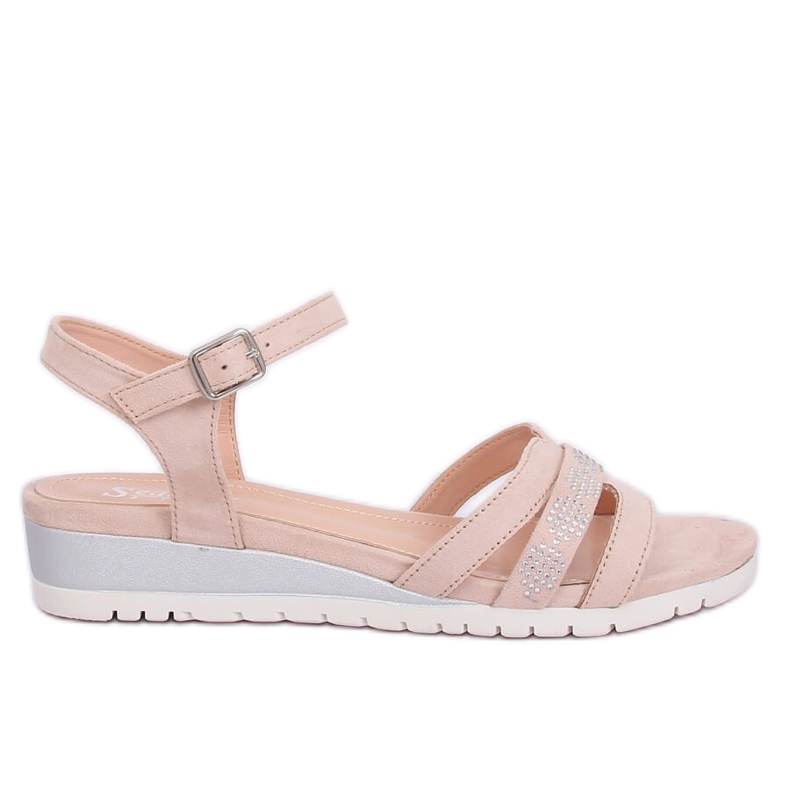 Sandalen auf einem niedrigen Keil beige und pink NS113P Nude rosa