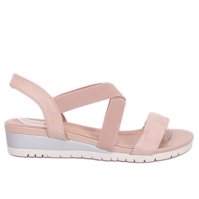 Sandalen auf einem niedrigen Keil beige und pink NS116P Nude rosa