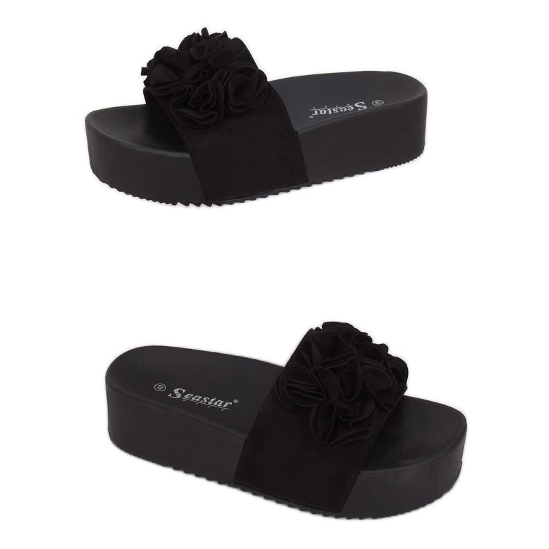 Schwarz CK148P Schwarze Hausschuhe mit hohen Sohlen