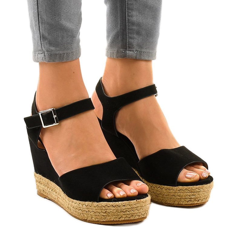 Schwarze Espadrilles Keilsandalen 9R195