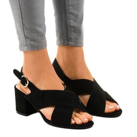 Schwarze Sandalen mit hohem Absatz A305 Wildleder