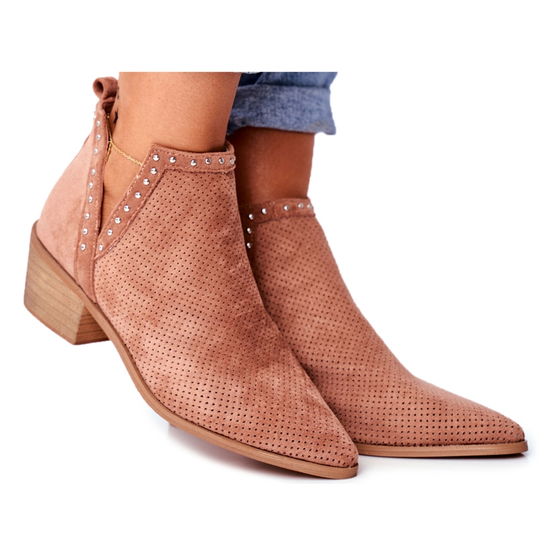 Bellucci Damenstiefel mit Absatz Wildleder Openwork Pink Margate rosa