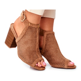 FB1 Durchbrochene Stiefel für Damen Peep Toe Camel Paradise braun