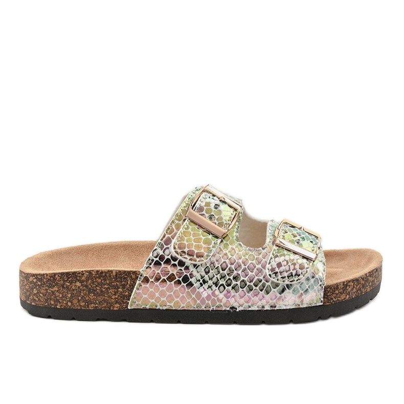 Silberne Hausschuhe mit Schnallen DZ101-16 grau mehrfarbig