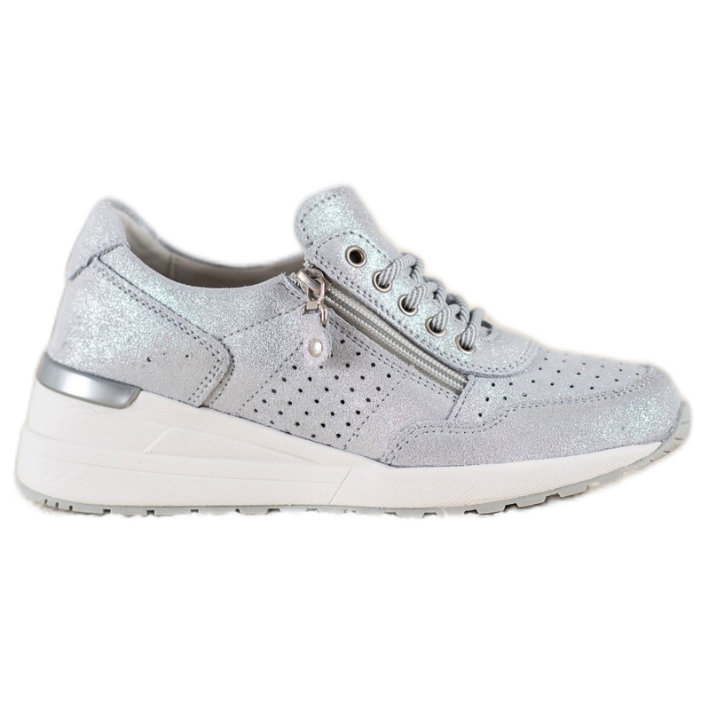 Sneakers aus Leder mit VINCEZA-Reißverschluss grau