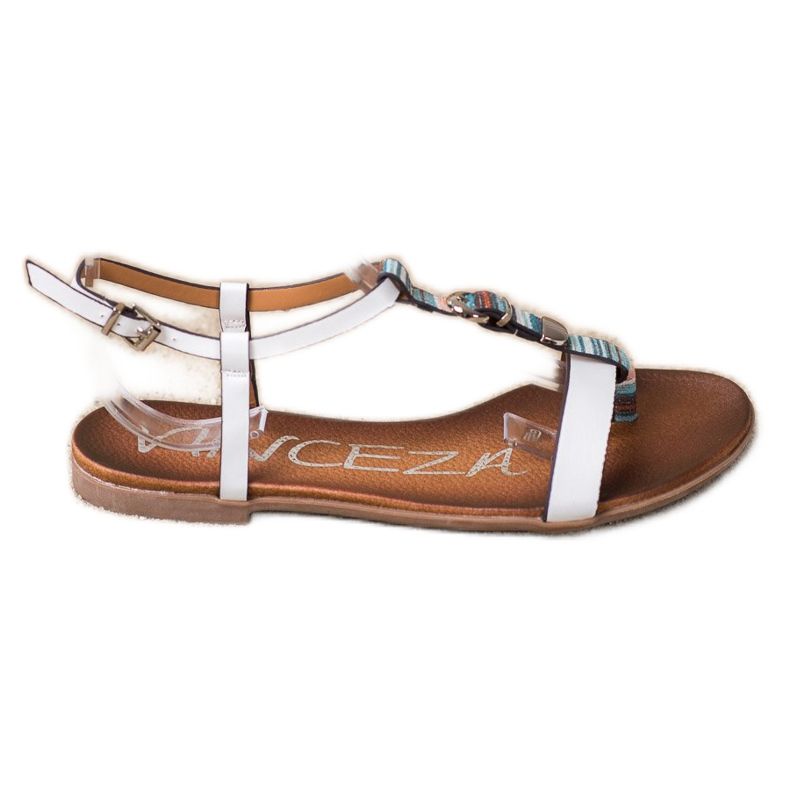 Sandalen mit dekorativem VINCEZA-Gürtel weiß