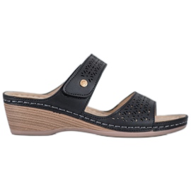 SHELOVET Leichte Hausschuhe mit Klettverschluss schwarz