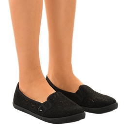 HJ1709 schwarze Slip-On Sneakers mit Lochmuster