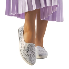 HJ1709 Graue durchbrochene Slip-On Sneakers