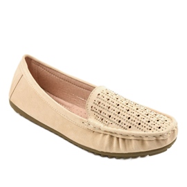 Beige durchbrochene Loafer mit Pailletten YSD823Y