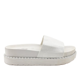 Weiße Hausschuhe mit dicker Sohle, Brokat-Wildleder TL3808