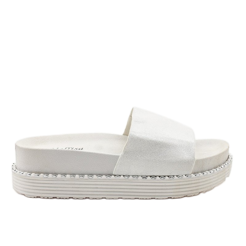 Weiße Hausschuhe mit dicker Sohle, Brokat-Wildleder TL3808