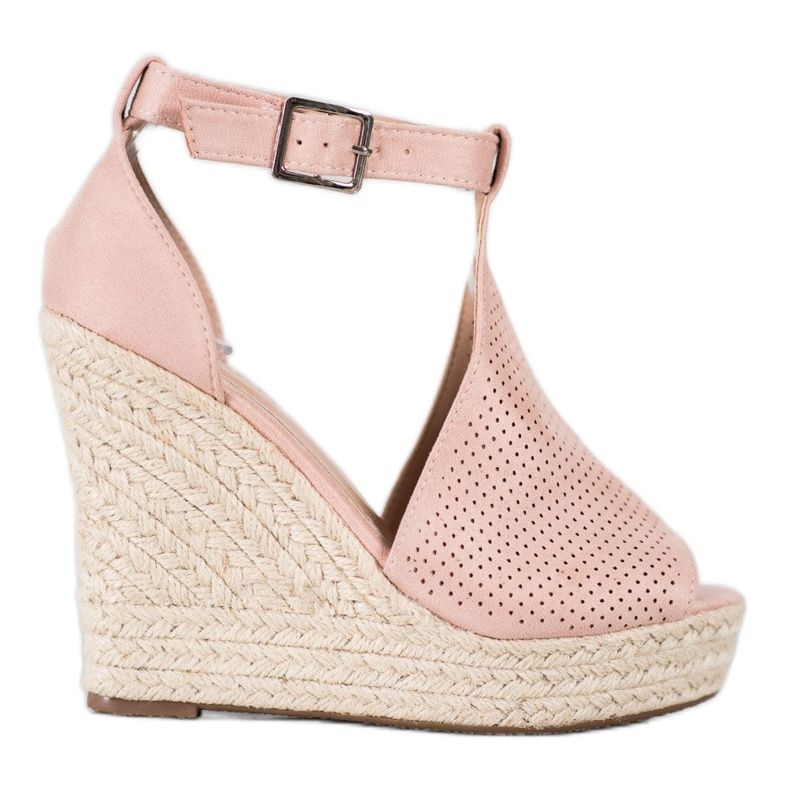 SHELOVET Durchbrochene Keilsandalen rosa