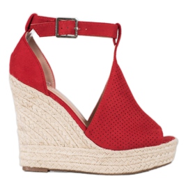 SHELOVET Durchbrochene Keilsandalen rot