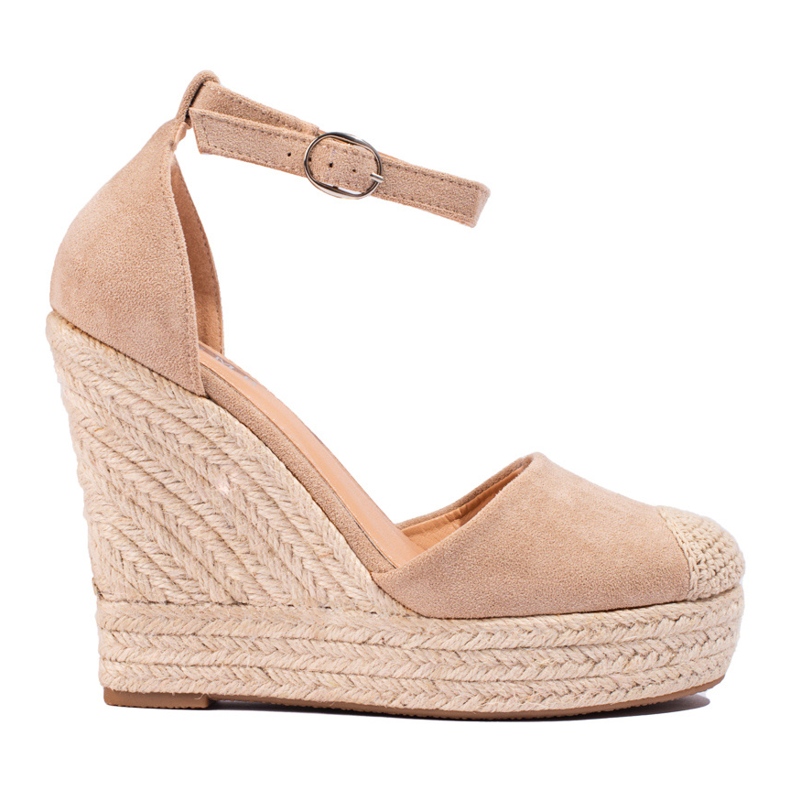 SHELOVET Stylische Espadrilles mit Keilabsatz beige