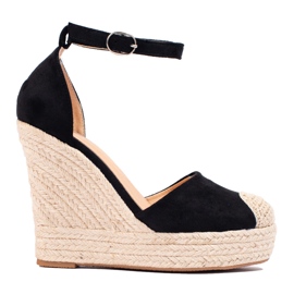 SHELOVET Stylische Espadrilles mit Keilabsatz schwarz