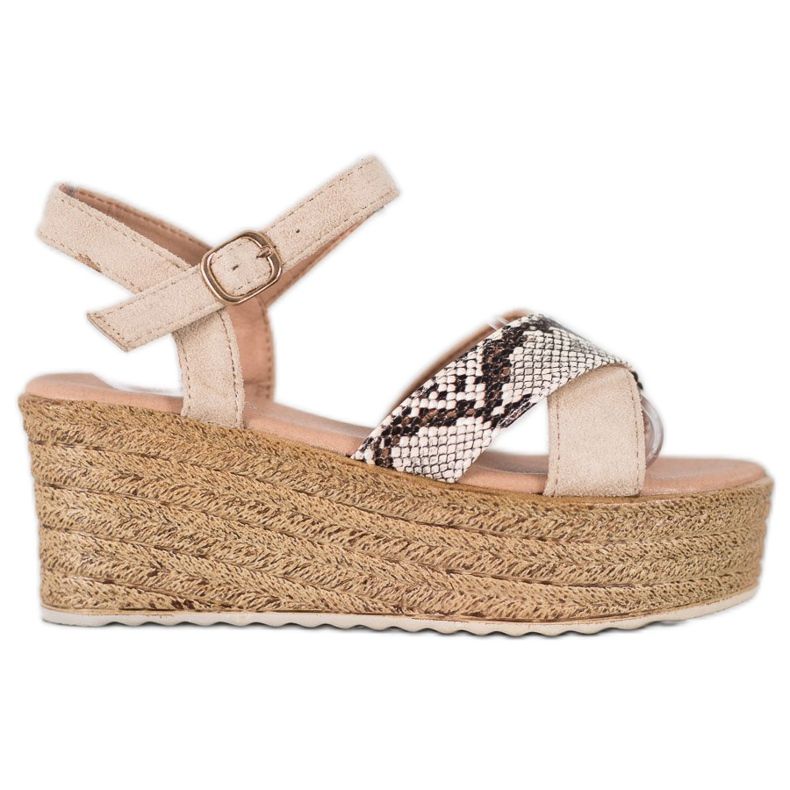 SHELOVET Keilsandalen mit Schlangenmuster beige