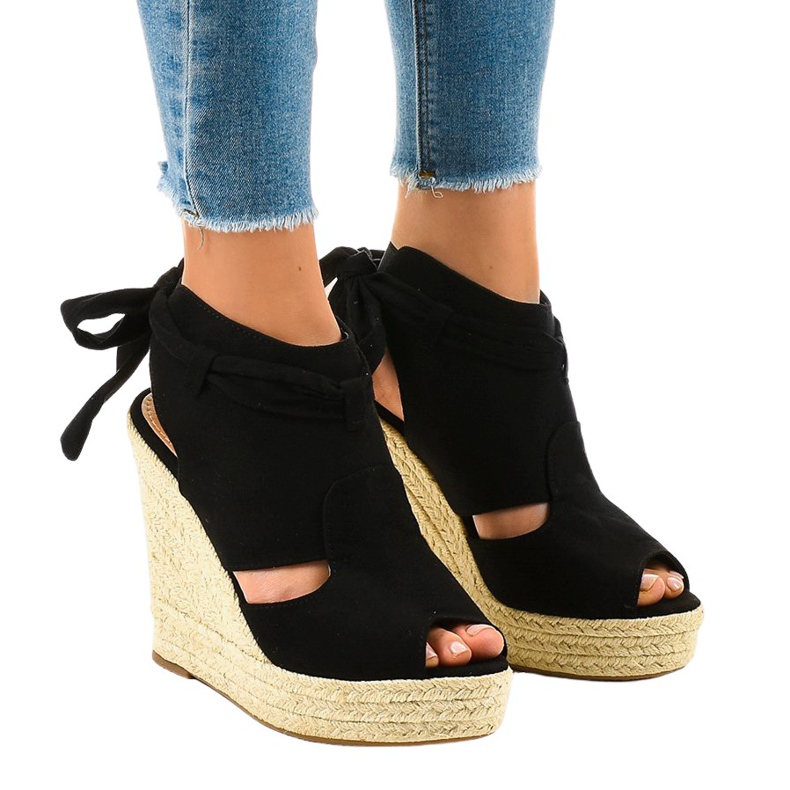 Schwarze Espadrilles-Keilsandalen 77-20