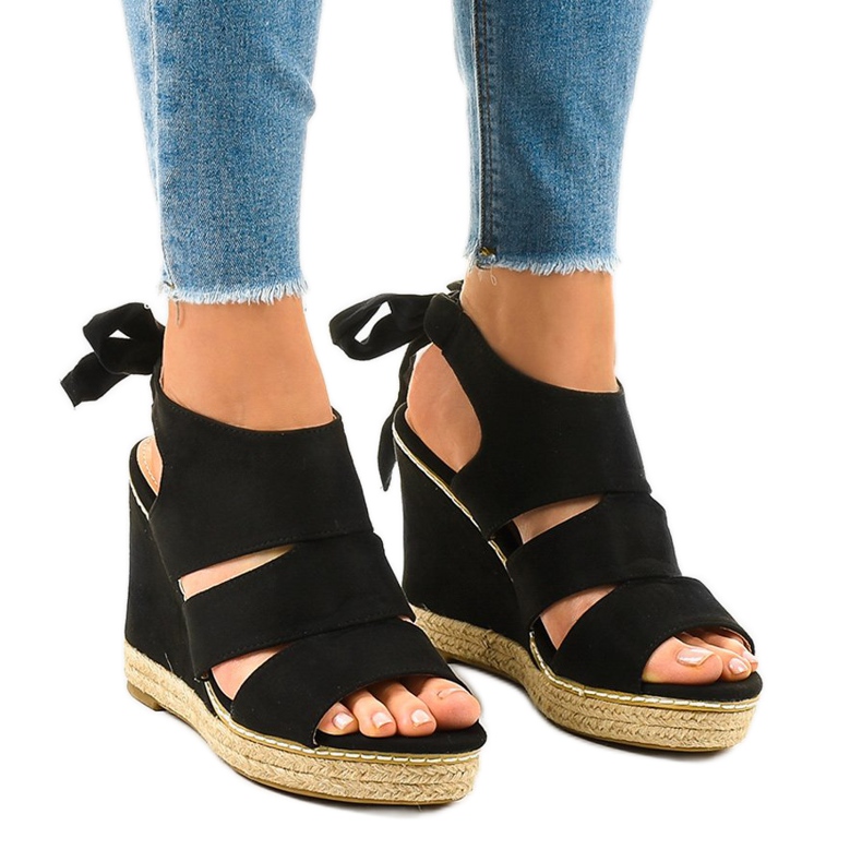 Schwarze Espadrilles-Keilsandalen 66-358