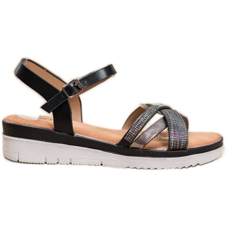 Small Swan Bequeme Sandalen mit Zirkonia schwarz