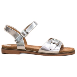 Small Swan Silberne Sandalen mit Schnalle grau