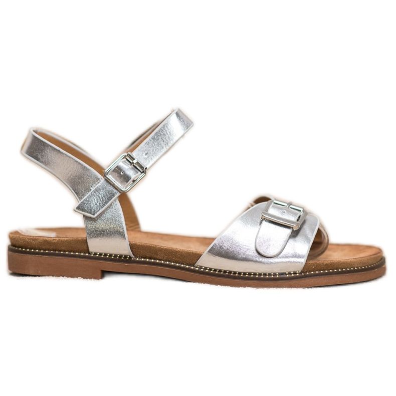 Small Swan Silberne Sandalen mit Schnalle grau