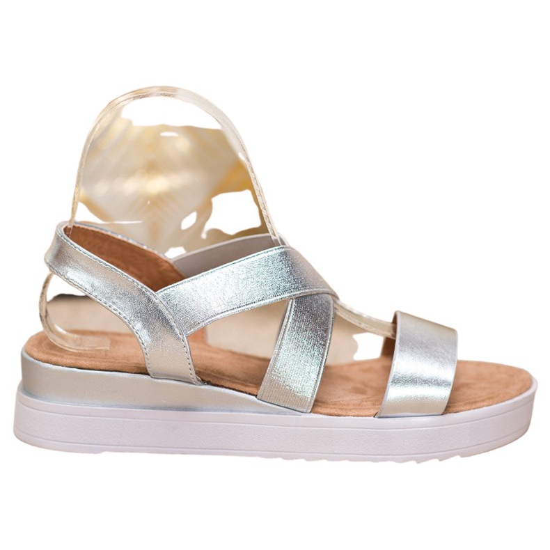 SHELOVET Silberne Sandalen mit Gummizug grau