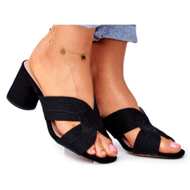 S.Barski Damen Hausschuhe mit Absatz Slip Black Guest schwarz