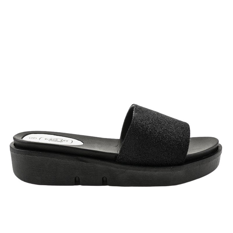 Schwarze glänzende Hausschuhe E3969