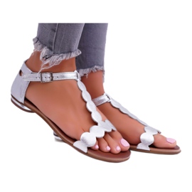 Damen Sandalen Flaches Leder Silber Nicole 2403 Melbourne grau