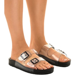 Schwarze transparente Hausschuhe mit SE-9605-Schnalle mehrfarbig