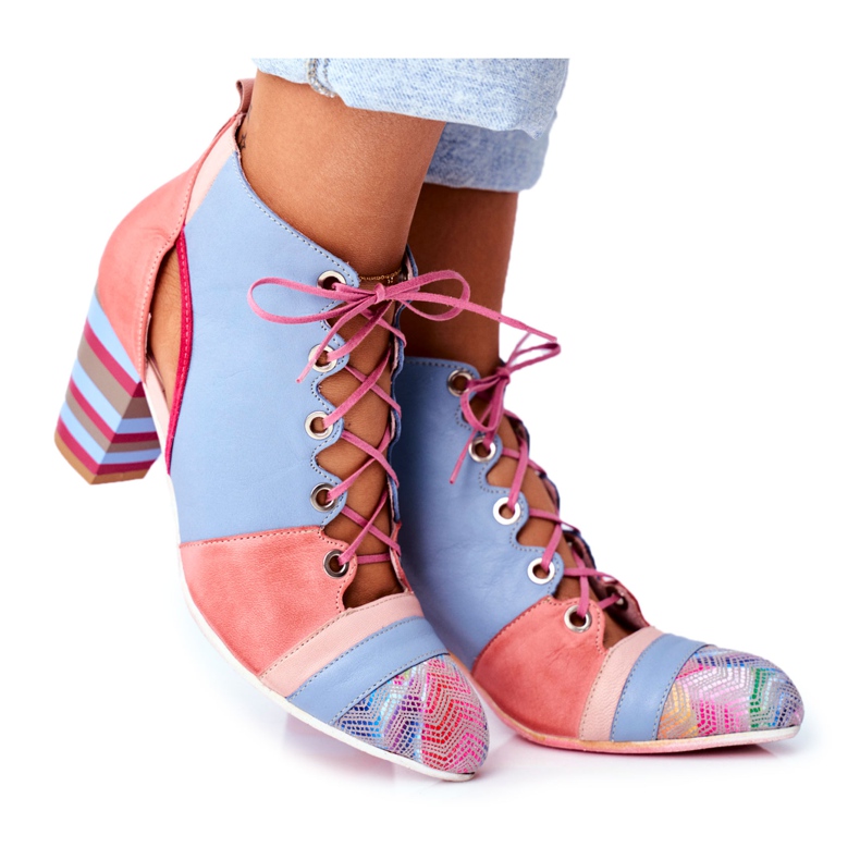 Damenstiefel mit Absatz Leder Maciejka Frühling 03938-15 blau rosa