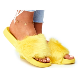 Damenhausschuhe mit Fell Gelbes Fell