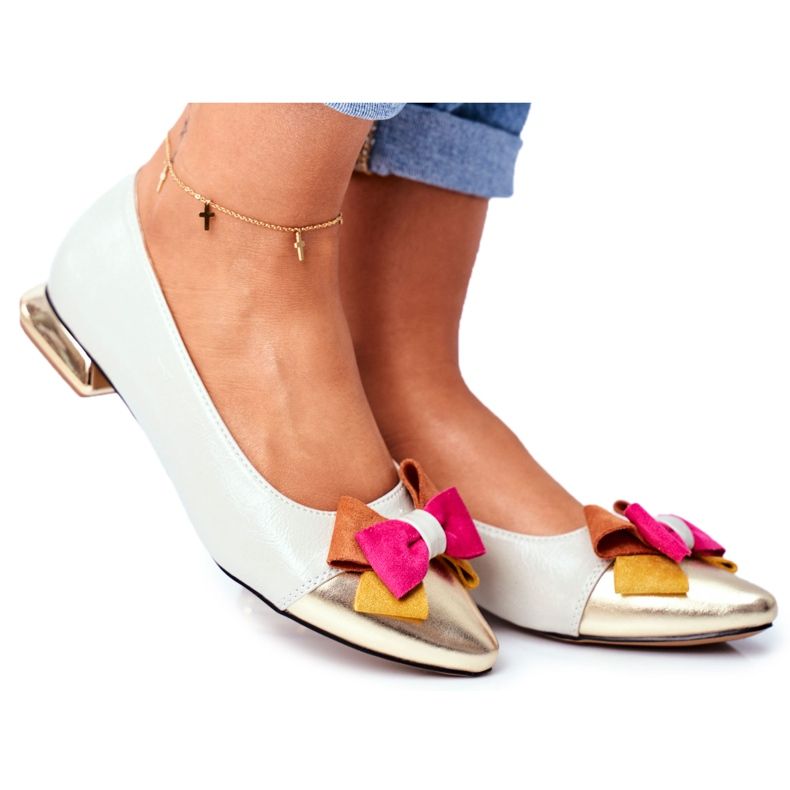 M.DASZYŃSKI Damen Ballerinas Elegante Bunte Schleife Grau Mi Amore