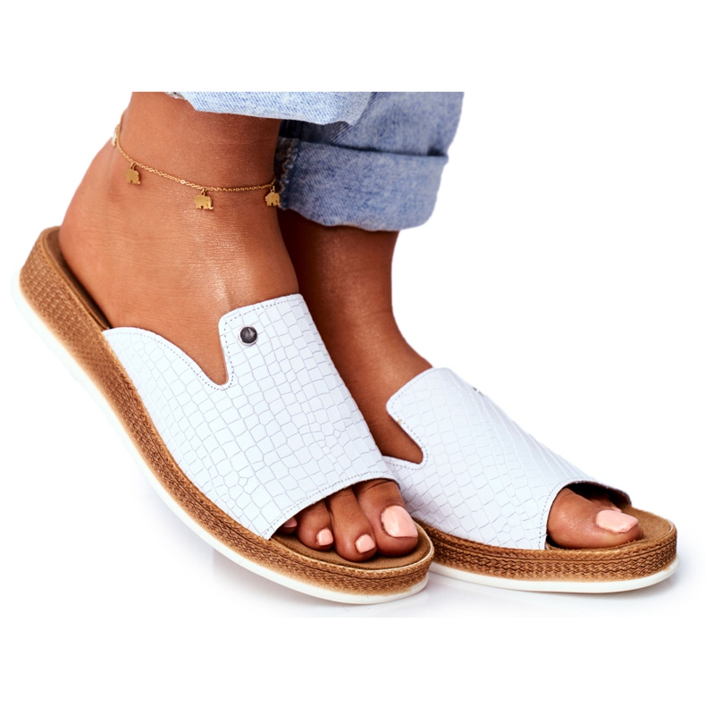 Damen Hausschuhe Elegantes Leder Weiß Nicole 2495 Pompey