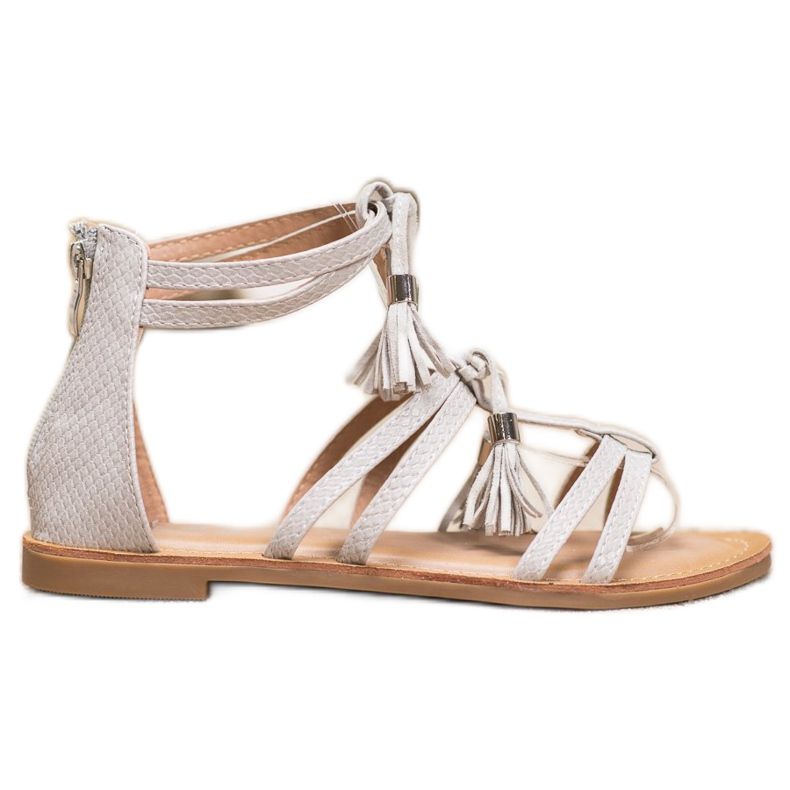 SHELOVET Graue Sandalen mit Fransen