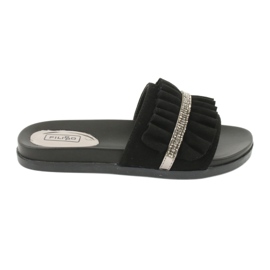 Filippo Schwarze Flip -Flops mit Schnickschnack und Zirkonen