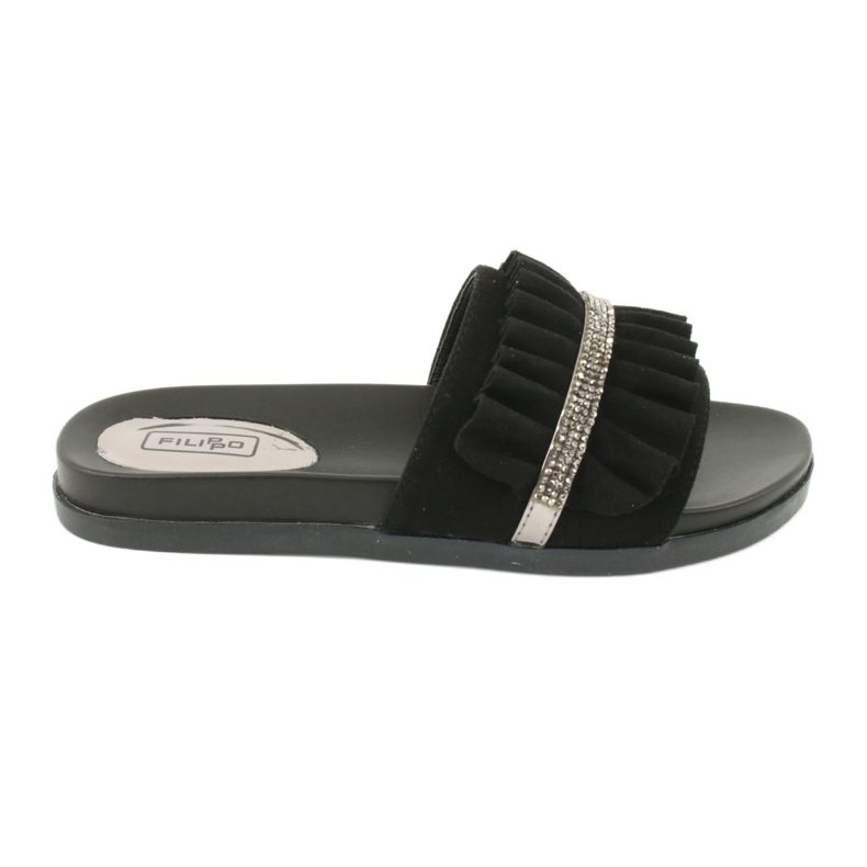 Filippo Schwarze Flip -Flops mit Schnickschnack und Zirkonen