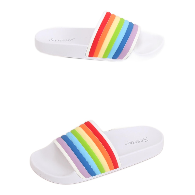 Weiße Regenbogen-Hausschuhe T325P Weiß mehrfarbig