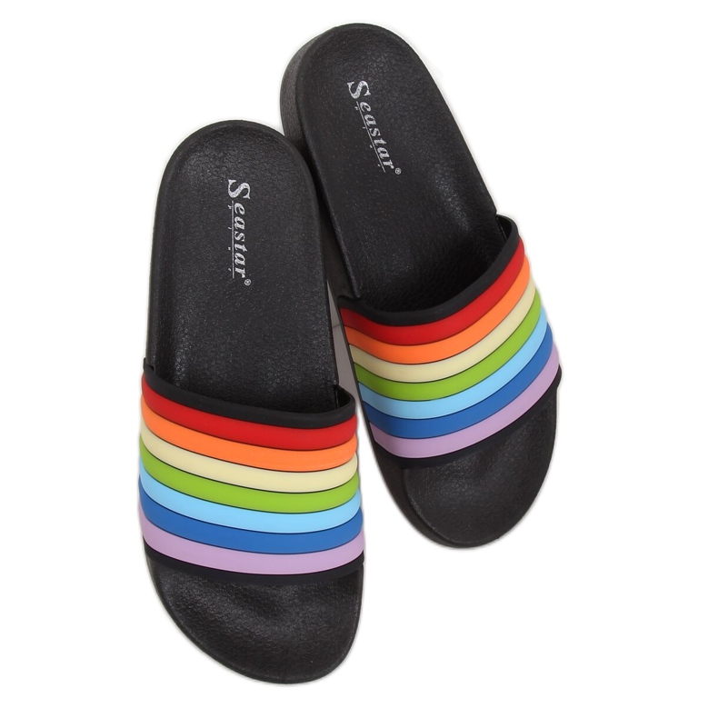Schwarze Regenbogen-Hausschuhe T325P Schwarz mehrfarbig