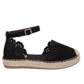 Schwarze durchbrochene Espadrilles JH119 Schwarz