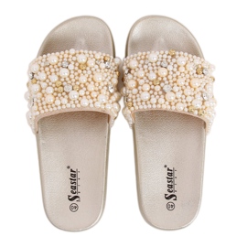 Hausschuhe mit Perlen BG66 Gold golden