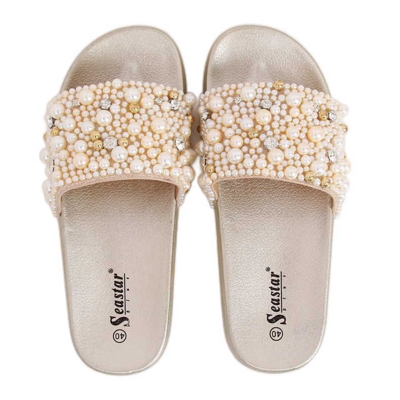 Hausschuhe mit Perlen BG66 Gold golden