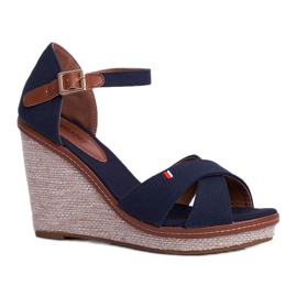 SEA Damen Sandalen mit Keilabsatz Blau LaMane braun marineblau
