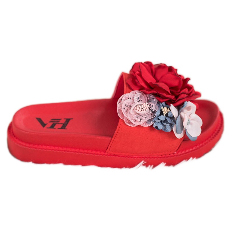 SHELOVET Wildlederhausschuhe mit Blumen rot