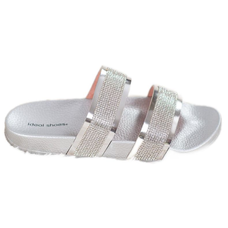 Ideal Shoes Damenhausschuhe mit Zirkonia grau