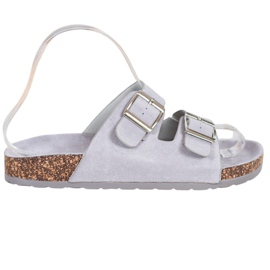 Queentina Bequeme Hausschuhe mit Schnalle grau