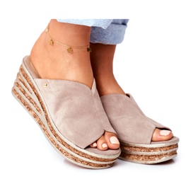 Damen Lederhausschuhe mit Keilabsatz Nicole 2559 Limonade beige