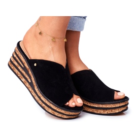 Damen Leder Hausschuhe mit Keilabsatz Nicole 2559 Black Lemonade schwarz